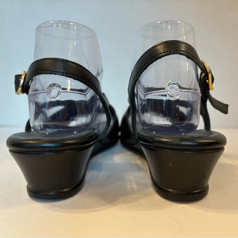 SAS Caress black leather cross strap open toe wedge sandal size 8.5 N